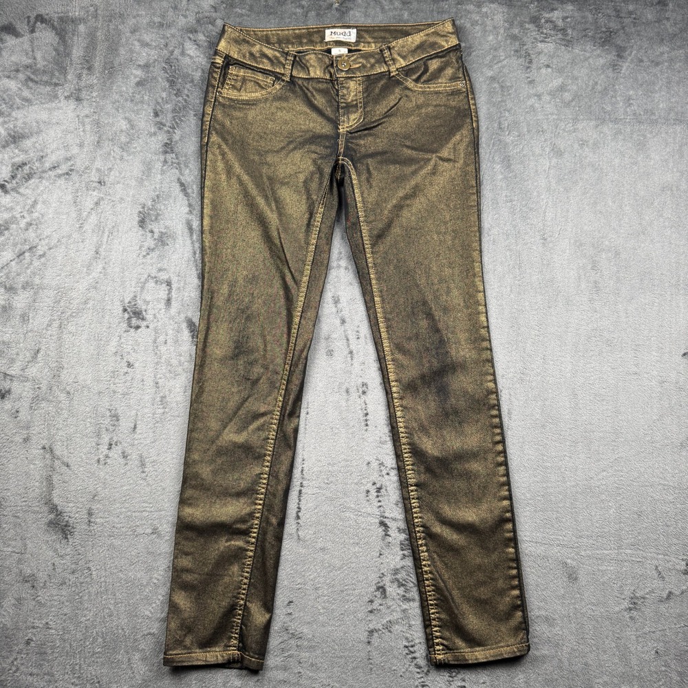Mudd Coated Metallic Jeans Womens 5 Gold Bronze Stretch Slim Low Rise Excellent
